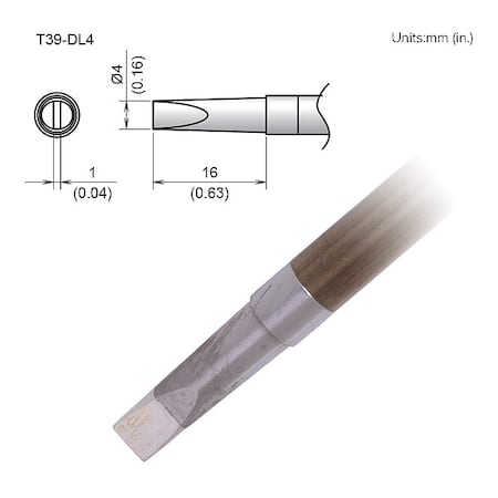 Hakko Soldering Tip, T.W. 4 mm, T.L. 16 mm T39-DL4