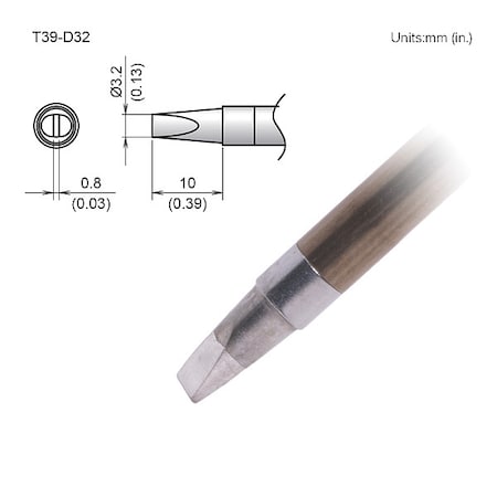 Hakko Soldering Tip, T.W. 3.2 mm, T.L. 10 mm T39-D32