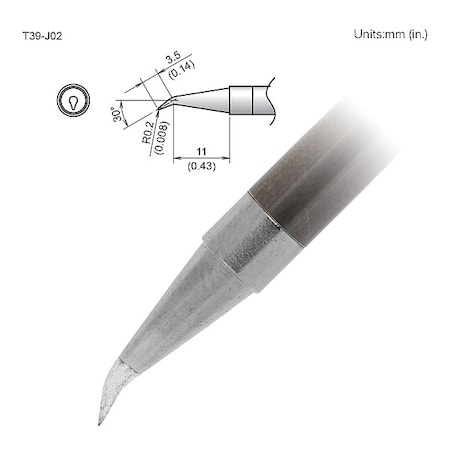 Hakko Soldering Tip, T.W. 0.2 mm, T.L. 14.5 mm T39-J02