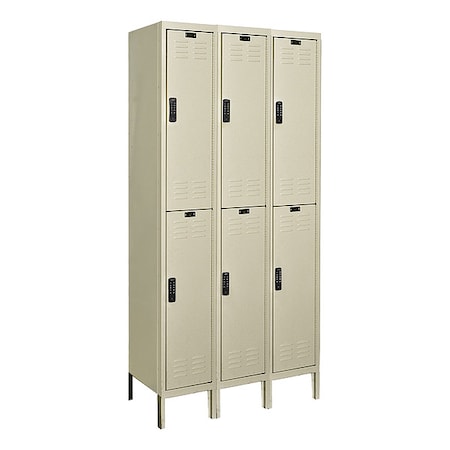Hallowell Wardrobe Locker, 36 in W, 15 in D, 78 in H, (2) Tier, (3) Wide, Tan UEL3258-2A-PT