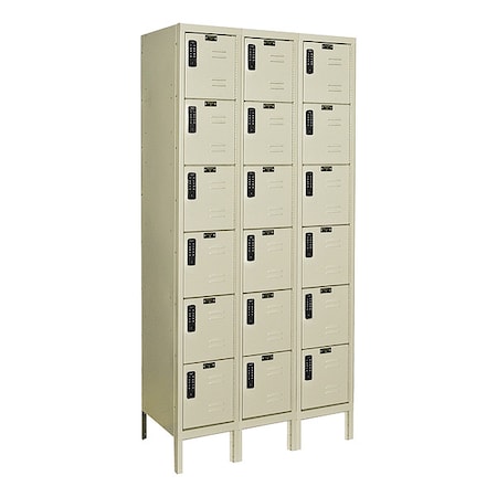Hallowell Box Locker, 36 in W, 12 in D, 78 in H, (3) Wide, (6) Tier, Tan UEL3228-6A-PT