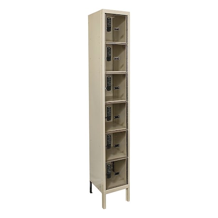 Hallowell Box Locker, 12 in W, 18 in D, 78 in H, (1) Wide, (6) Tier, Tan UESVP1288-6A-PT
