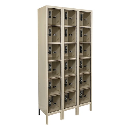 Hallowell Box Locker, 36 in W, 15 in D, 78 in H, (3) Wide, (6) Tier, Tan UESVP3258-6PT