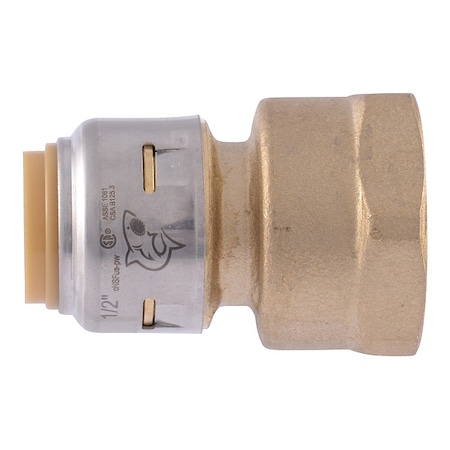 Sharkbite Push-Fit Coupling Fitting, Straight, Brass, 1/2 in, FNPT 1/2 in  UR068