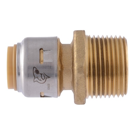 Sharkbite Fitting, Straight, Brass, Push-Fit 3/4 in, MNPT 1/2 in  UR116
