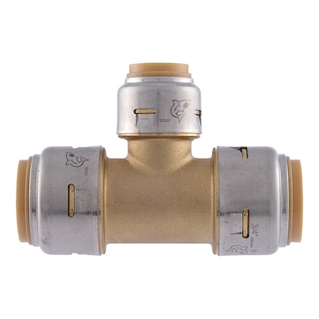 Sharkbite Tee, Brass, Push-Fit 3/4", 3/4", 1/2" UR412