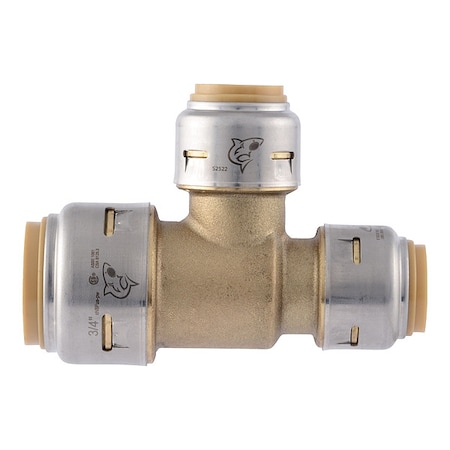 Sharkbite Tee, Brass, Push-Fit 3/4", 1/2", 1/2" UR454