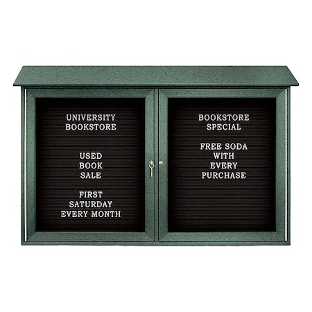 United Visual Products Outdoor Enclosed Letter Board 30"x45", 2 Door, Vinyl UVDD4530LB-WOODGRN