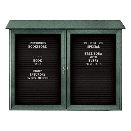United Visual Products Outdoor Enclosed Letter Board 36"x72", 2 Door, Vinyl UVDD4536LB-WOODGRN