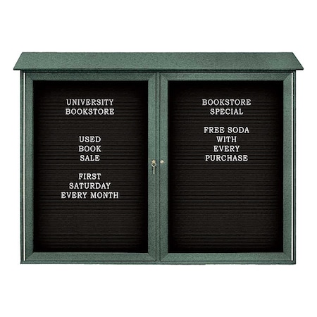 United Visual Products Outdoor Enclosed Letter Board 40"x52", 2 Door, Vinyl UVDD5240LB-WOODGRN