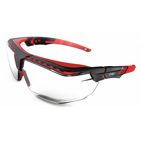 Uvex Avatar, Safety Glasses, Anti-Reflective, Scratch-Resistant, Clear Lens, Black/Red Frame, Half-Frame S3851
