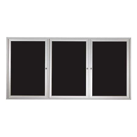 United Visual Products Enclosed Dry Erase Bulletin Board 36"x72", 3 Door UV855B-SATIN-BLMELD