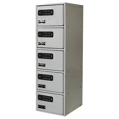 Hallowell Cell Phone Locker, 9 in W, 12 in D, 30 1/2 in H, (1) Wide, (5) Tier, Light Gray UCTL192(30)-5A-E-PL