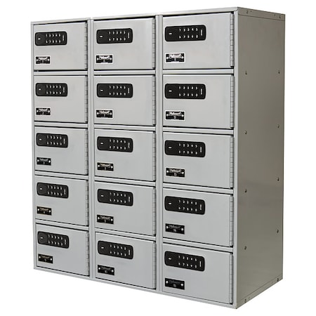 Hallowell Cell Phone Locker, 27 in W, 12 in D, 30 1/2 in H, (3) Wide, (5) Tier, Light Gray UCTL392(30)-5A-E-PL