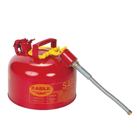 Eagle Mfg Type II Safety Can, Galvanized Steel, 2.5 gal, 5/8 in Flexible Metal Hose, Red, Flammables U226SX5