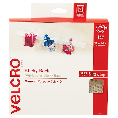 Velcro Sticky Back General Purpose Adhesive Fasteners, White Strips - 4 sets