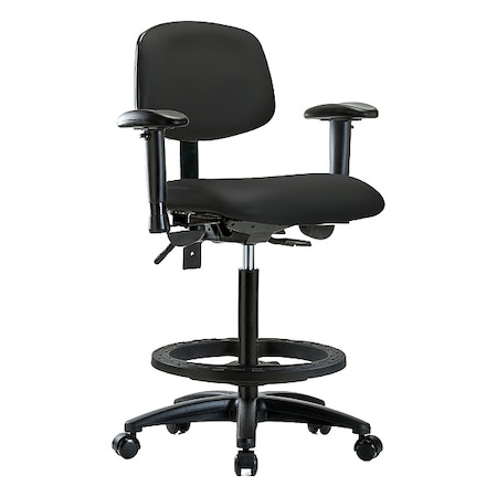 Zoro Select High Bench Chair Ergonomic Chair, Adjustable Arms, 25" to 34-1/2" Height, Vinyl, Black BR-VHBCH-RG-T1-A1-BF-RC-8540