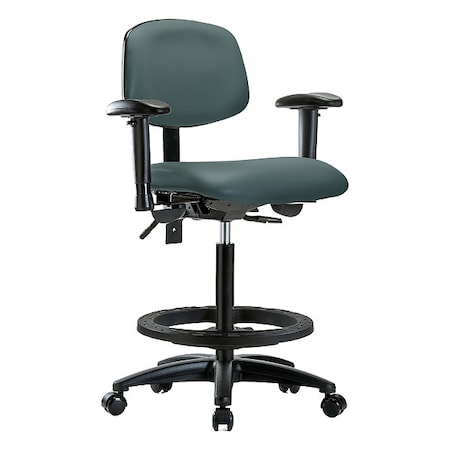 Zoro Select High Bench Chair Ergonomic Chair, Adjustable Arms, 25" to 34-1/2" Height, Vinyl, Colonial Blue BR-VHBCH-RG-T0-A1-BF-RC-8546
