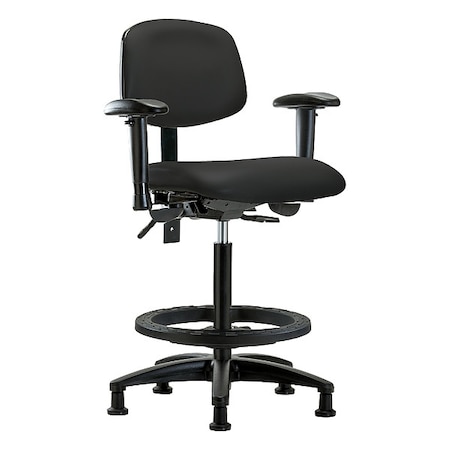 Zoro Select High Bench Chair Ergonomic Chair, Adjustable Arms, 25" to 34-1/2" Height, Vinyl, Black BR-VHBCH-RG-T0-A1-BF-RG-8540