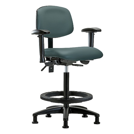 Zoro Select High Bench Chair Ergonomic Chair, Adjustable Arms, 25" to 34-1/2" Height, Vinyl, Colonial Blue BR-VHBCH-RG-T0-A1-BF-RG-8546