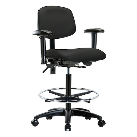 Zoro Select High Bench Chair Ergonomic Chair, Adjustable Arms, 25" to 34-1/2" Height, Vinyl, Black BR-VHBCH-RG-T0-A1-CF-RC-8540