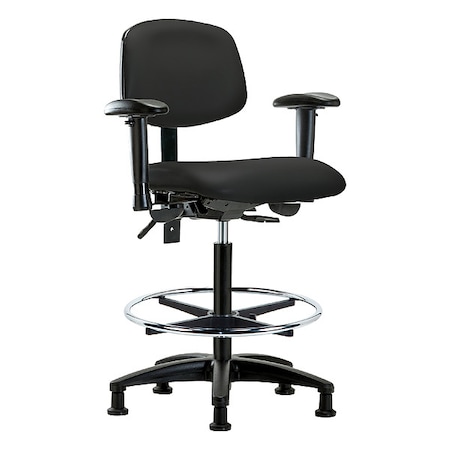 Zoro Select High Bench Chair Ergonomic Chair, Adjustable Arms, 25" to 34-1/2" Height, Vinyl, Black BR-VHBCH-RG-T1-A1-CF-RG-8540