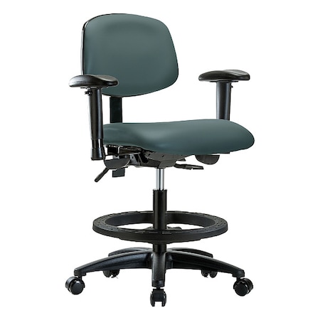 Zoro Select Medium Bench Chair Ergonomic Chair, Adjustable Arms, 21" to 28-1/4" Height, Vinyl, Black BR-VMBCH-RG-T1-A1-BF-RC-8546