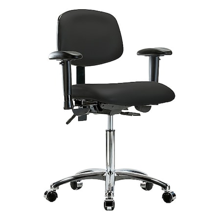 Zoro Select Medium Bench Chair Ergonomic Chair, Adjustable Arms, 21-1/2" to 29" Height, Vinyl, Black BR-VMBCH-CR-T1-A1-NF-CC-8540