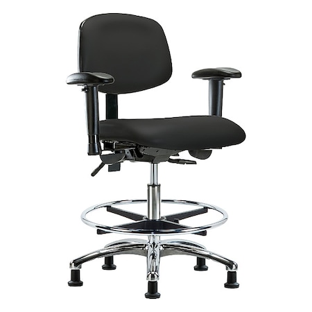 Zoro Select Medium Bench Chair Ergonomic Chair, Adjustable Arms, 21-1/2" to 29" Height, Vinyl, Black BR-VMBCH-CR-T1-A1-CF-RG-8540