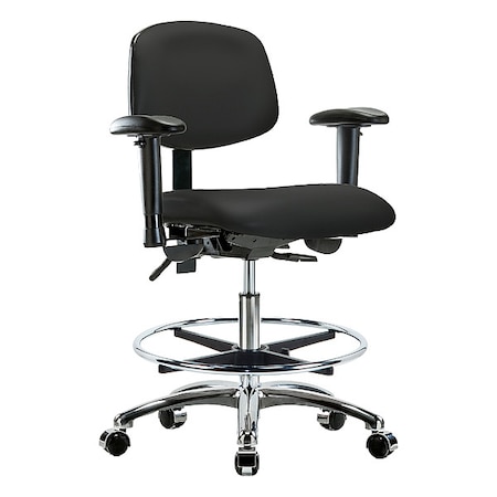 Zoro Select Medium Bench Chair Ergonomic Chair, Adjustable Arms, 21-1/2" to 29" Height, Vinyl, Black BR-VMBCH-CR-T1-A1-CF-CC-8540