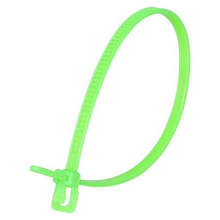 Retyz Cable Tie, 6 in L, 1.40 in Max Bundle Dia., Fluorescent Green, Nylon 6/6, 18 lb Strength, 100 PK VRT-S06FG-TA