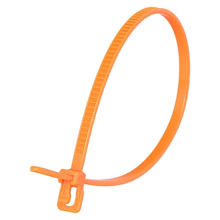 Retyz Cable Tie, 6 in L, 1.40 in Max Bundle Dia., Fluorescent Orange, Nylon 6/6, 18 lb Strength, 100 PK VRT-S06FO-TA
