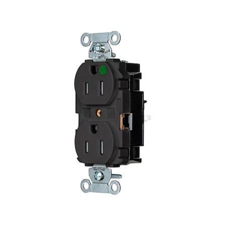 Hubbell Wiring Device-Kellems Straight Blade Receptacle, 5-15R, 15 A, 125V AC, 2 Pole, 3 Wire, Surface Mount, Grounded 8200STBKTR
