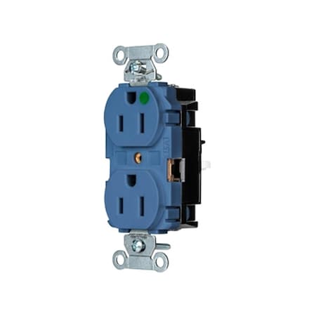 Hubbell Wiring Device-Kellems Straight Blade Receptacle, 5-15R, 15 A, 125V AC, 2 Pole, 3 Wire, Surface Mount, Grounded 8200STBL