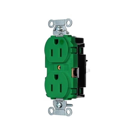 Hubbell Wiring Device-Kellems Straight Blade Receptacle, 5-15R, 15 A, 125V AC, 2 Pole, 3 Wire, Surface Mount, Grounded 8200STGN