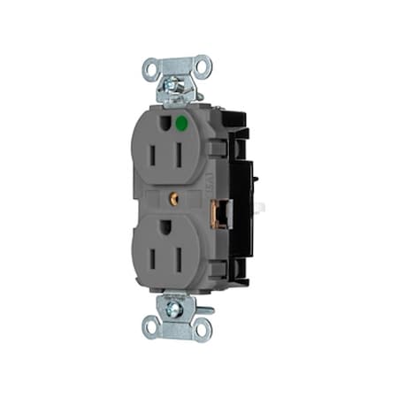 Hubbell Wiring Device-Kellems Straight Blade Receptacle, 5-15R, 15 A, 125V AC, 2 Pole, 3 Wire, Surface Mount, Grounded 8200STGY