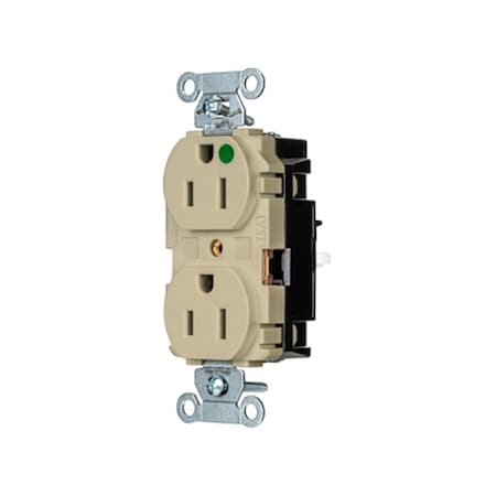 Hubbell Wiring Device-Kellems Straight Blade Receptacle, 5-15R, 15 A, 125V AC, 2 Pole, 3 Wire, Surface Mount, Grounded 8200STI