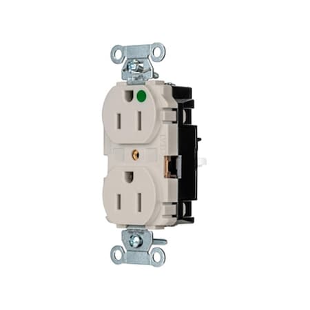 Hubbell Wiring Device-Kellems Straight Blade Receptacle, 5-15R, 15 A, 125V AC, 2 Pole, 3 Wire, Surface Mount, Grounded 8200STLA