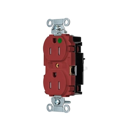 Hubbell Wiring Device-Kellems Straight Blade Receptacle, 5-15R, 15 A, 125V AC, 2 Pole, 3 Wire, Surface Mount, Grounded 8200STRTR