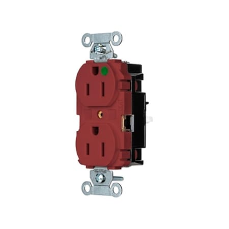 Hubbell Wiring Device-Kellems Straight Blade Receptacle, 5-15R, 15 A, 125V AC, 2 Pole, 3 Wire, Surface Mount, Grounded 8200STR