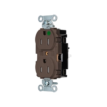 Hubbell Wiring Device-Kellems Straight Blade Receptacle, 5-15R, 15 A, 125V AC, 2 Pole, 3 Wire, Surface Mount, Grounded 8200STTR