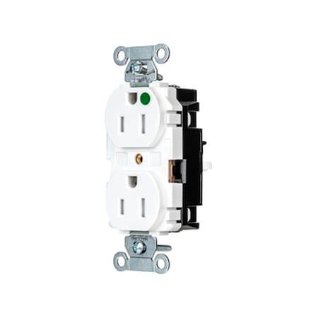 Hubbell Wiring Device-Kellems Straight Blade Receptacle, 5-15R, 15 A, 125V AC, 2 Pole, 3 Wire, Surface Mount, Grounded 8200STWTR