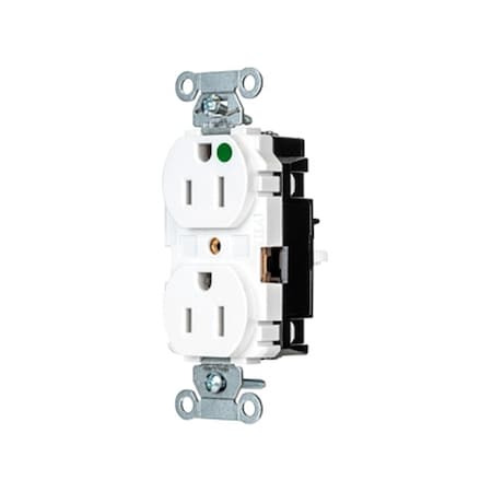 Hubbell Wiring Device-Kellems Straight Blade Receptacle, 5-15R, 15 A, 125V AC, 2 Pole, 3 Wire, Surface Mount, Grounded 8200STW