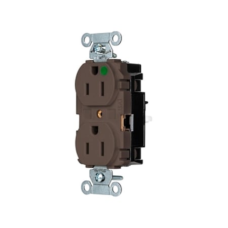 Hubbell Wiring Device-Kellems Straight Blade Receptacle, 5-15R, 15 A, 125V AC, 2 Pole, 3 Wire, Surface Mount, Grounded 8200ST