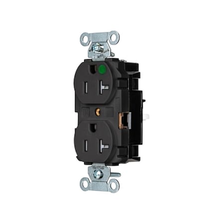 Hubbell Wiring Device-Kellems Straight Blade Receptacle, 5-20R, 20 A, 125V AC, 2 Pole, 3 Wire, Surface Mount, Grounded 8300STBKTR