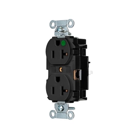 Hubbell Wiring Device-Kellems Straight Blade Receptacle, 5-20R, 20 A, 125V AC, 2 Pole, 3 Wire, Surface Mount, Grounded 8300STBK