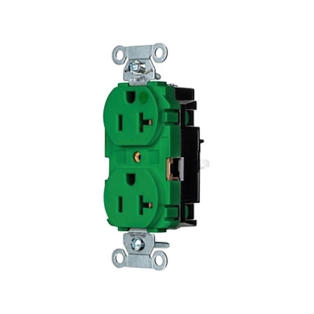 Hubbell Wiring Device-Kellems Straight Blade Receptacle, 5-20R, 20 A, 125V AC, 2 Pole, 3 Wire, Surface Mount, Grounded 8300STGN