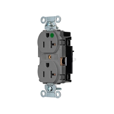 Hubbell Wiring Device-Kellems Straight Blade Receptacle, 5-20R, 20 A, 125V AC, 2 Pole, 3 Wire, Surface Mount, Grounded 8300STGY