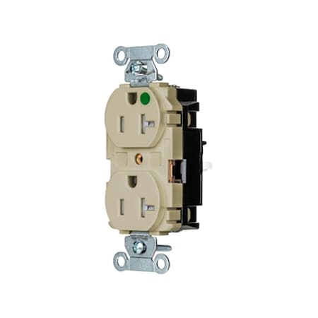Hubbell Wiring Device-Kellems Straight Blade Receptacle, 5-20R, 20 A, 125V AC, 2 Pole, 3 Wire, Surface Mount, Grounded 8300STITR