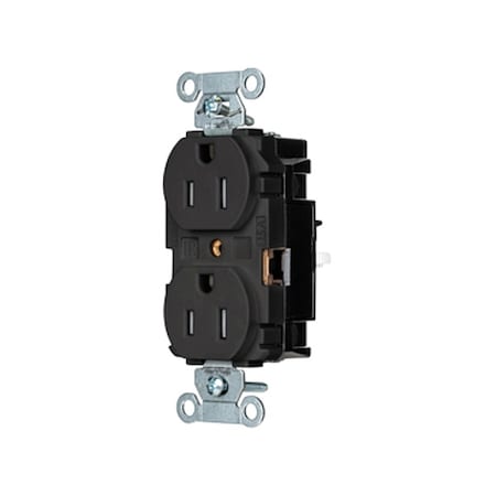 Hubbell Wiring Device-Kellems Straight Blade Receptacle, 5-15R, 15 A, 125V AC, 2 Pole, 3 Wire, Surface Mount, Grounded BR15STBKTR